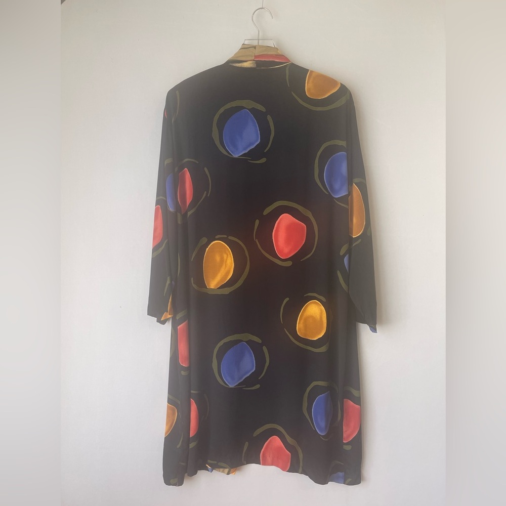 80s Rayon Geometric Primary Color Kimono Jacket Coverup M - Picture 9 of 15